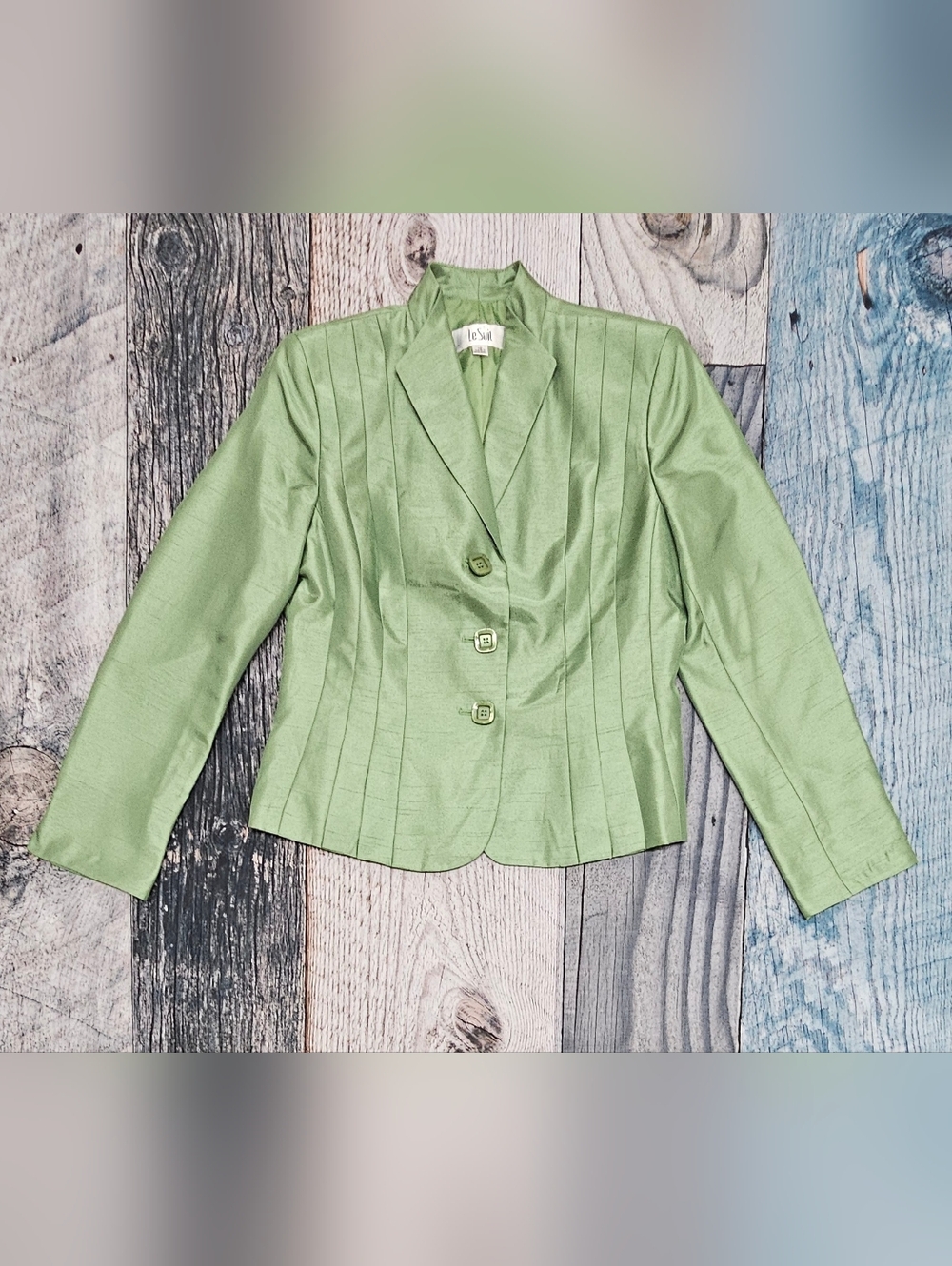 Le Suit Skirt Suit Set Lined Women's Size 10 Lime Green Academia Preppy - Picture 2 of 10